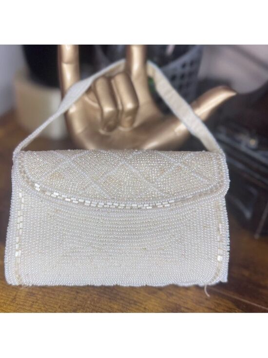 No Brand Handbags - Vintage tiny Beaded purse cream beaded crown snap Vintage Japan